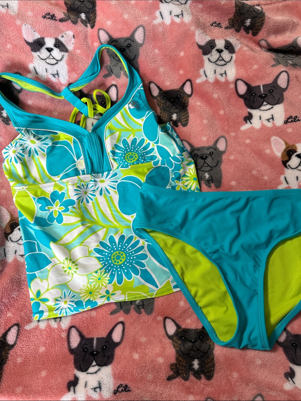 ZeroXposur Turquoise & Lime Floral Tankini Two-Piece